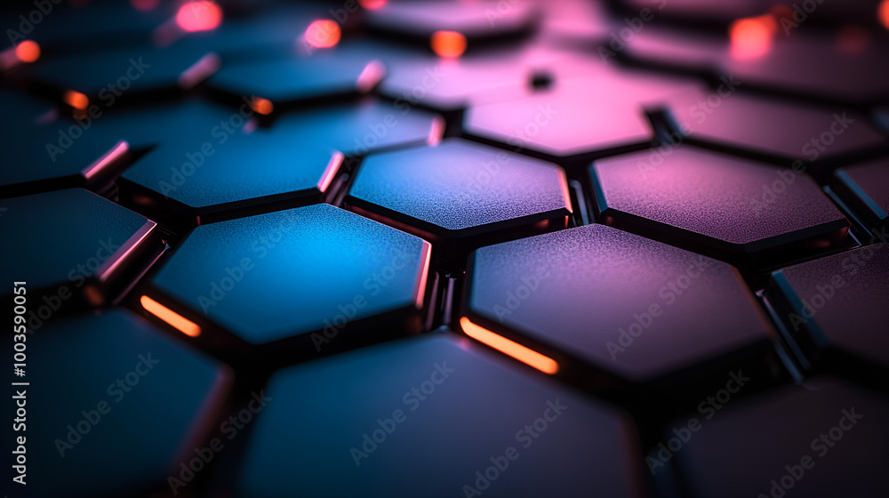 Aufkleber intricate hexagonal pattern illuminated with vibrant blue and orange lights in a modern design setti