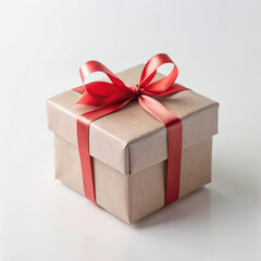 Fototapeta premium Simple Beige Gift Box with Red Ribbon for Valentine's Day