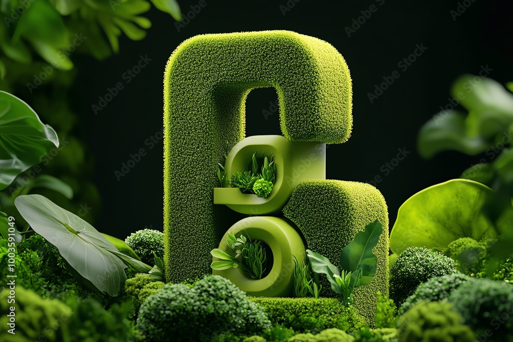Poster Geometric design of a green building, using minimal shapes to represent energy-efficient architecture for climate change mitigation