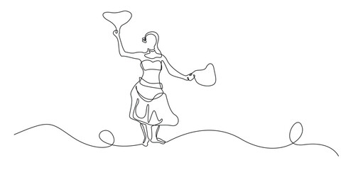 continuous line of hawaiian dancing girl.one line drawing of hawaiian dance.single line vector illustration.isolated white background