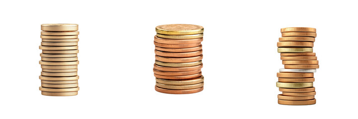 Stacks of coins, white isolate background
