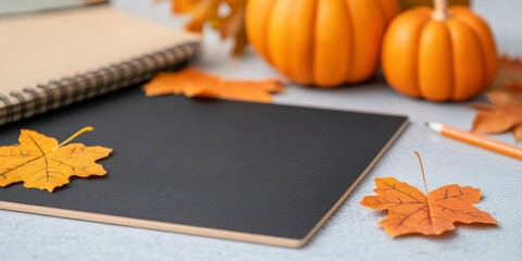 Decorative Fall Chalkboard Frame with Pumpkins, Perfect for Seasonal Phrases.