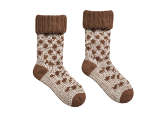 Cozy knitted a pair of socks isolated on transparent background