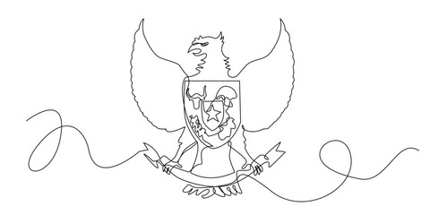 one continuous line drawing of the Garuda symbol of Indonesia. one line drawing of the Garuda emblem, the sign of the Indonesian nationality. single line vector illustration. isolated on white backgro