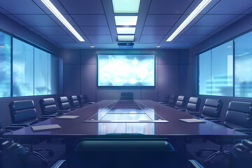 Meeting Room Interior Illustration - Modern Office with Glass Table and Chairs