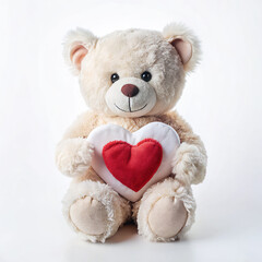 White Teddy Bear Holding a Red Heart Plush