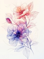 Obraz premium Vibrant Hand Drawn Aesthetic Floral with Ethereal Watercolor Textures