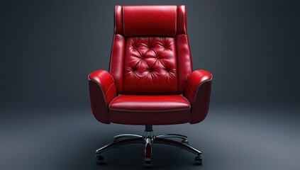 Fototapeta premium red leather armchair Office leather red chair isolated on grey background