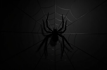 Obraz premium Spider web silhouette against black wall - halloween theme dark background