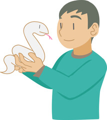 白蛇を手に乗せた少年