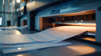 Modern high-speed scanner working hard to digitize a stack of paper documents efficiently and quickly.