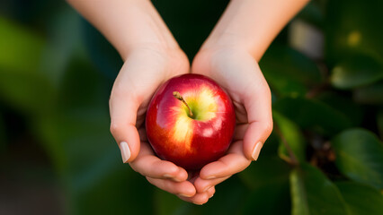 A person is holding a red apple in their hand