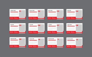Vector 2025 desk calendar 12 page template table calendar 2025 planner template week starts on Monday