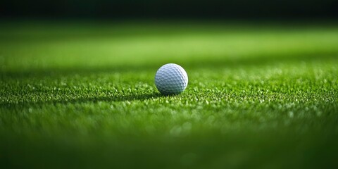 Obraz premium Detailed view of a golf ball on a field of lush grass.