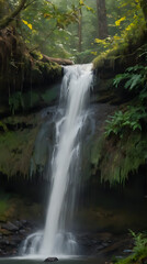 Obraz premium a waterfall that is flowing down a hill in the woods