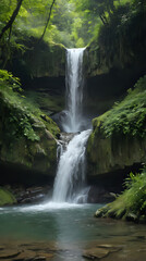 Fototapeta premium a waterfall that is flowing down a hill in the woods