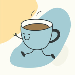 A tea Cup Running Funny Character Vector art illustration