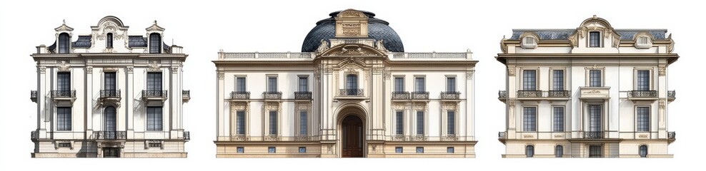 Obraz premium Baroque architectural elements PNG set, featuring a transparent background.