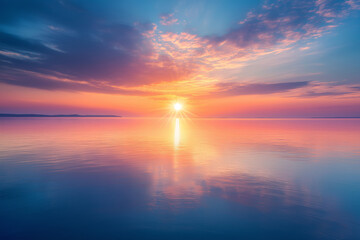 Fototapeta premium Sunrise Serenity: A Calm River Awakens as the Sun Rises