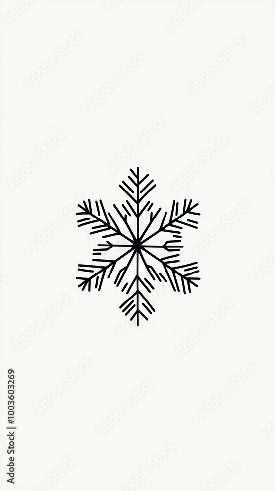 Poster a snowflake is drawn in black on a white background. the snowflake is made up of many small lines, g