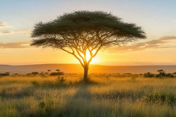 Dramatic Sunrise Over a Savannah with the Sun Rising Above the African Plains