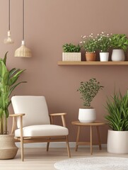 Fototapeta premium Modern minimalist living room with indoor plants natural light