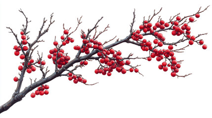 A close-up view of a branch adorned with vibrant red berries, perfect for holiday and seasonal themes in various designs.