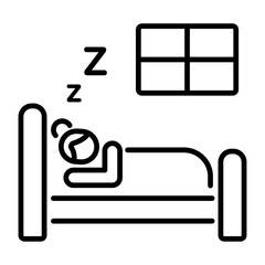 A person sleeping on bed, a line style icon