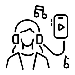 A person listening relaxing music, line style icon 