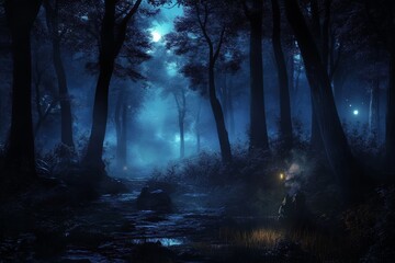 Obraz premium Enigmatic wilderness captured under the stars at night.