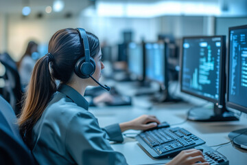 High-Tech Call Centre with Touch Screen Monitors for Enhanced Customer Interaction