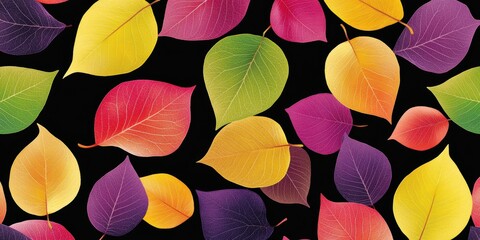 Vibrant autumn leaves pattern on dark background