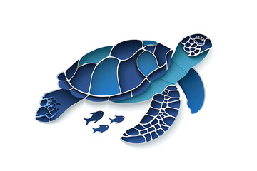 Obraz premium Sea turtle illustration depicting a turtle among fish, corals and algae. This flat sticker is perfect for a nautical themed design and depicts a serene underwater kingdom.