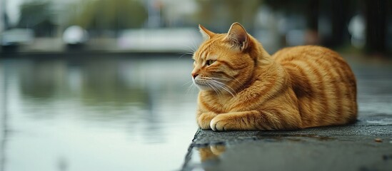 Ginger Cat Gazing at the Waterside