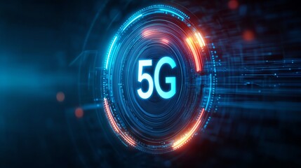 Obraz premium 5G network symbol on a digital futuristic background, technology concept.