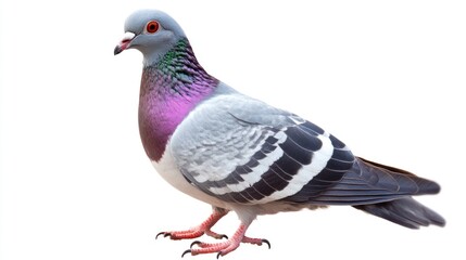 Fototapeta premium A close-up of a pigeon showcasing its colorful feathers and distinctive features.