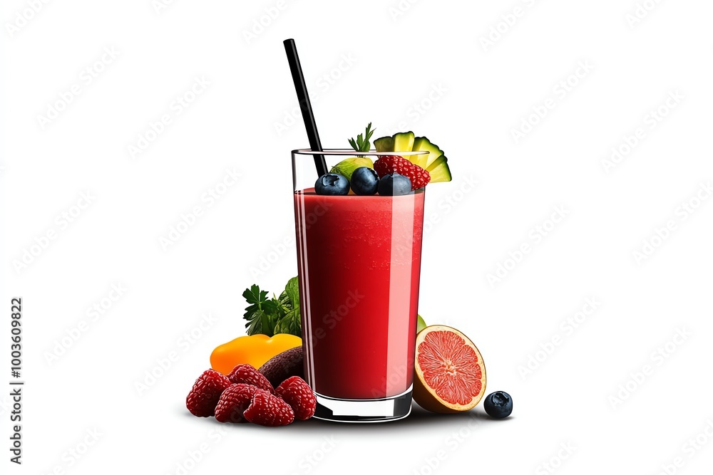 Aufkleber Simple smoothie icon, showing a glass with a straw and a clean, abstract representation of fresh fruits and veggies inside