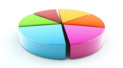 Obraz premium A vibrant financial pie chart illustrating a company's revenue breakdown, with colorful segments for different products, set against a clean white background for clarity.