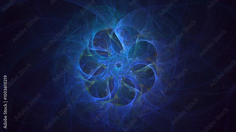 Poster 3d manual rendering abstract blue fractal light background. its not ai generatd illustration.