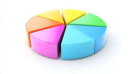 Obraz premium A vibrant financial pie chart illustrating a company's revenue breakdown, with colorful segments for different products, set against a clean white background for clarity.