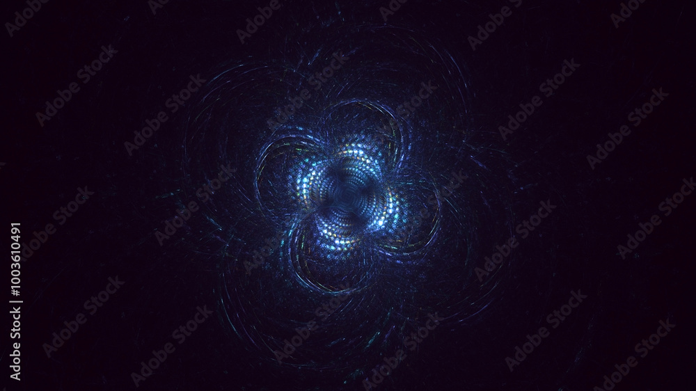 Poster 3d manual rendering abstract blue fractal light background. its not ai generatd illustration.