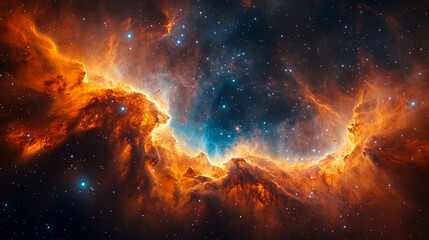 Fototapeta premium Bright interstellar clouds of gas and dust are glowing in orange and blue