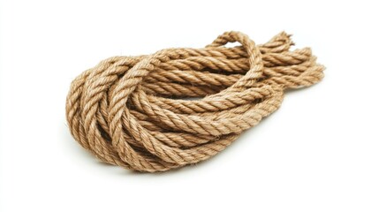 A coiled piece of natural rope, often used in various applications like binding or climbing.