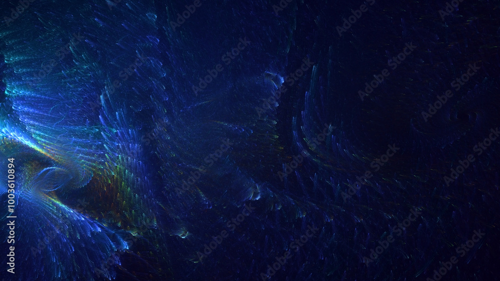 Poster 3d manual rendering abstract blue fractal light background. its not ai generatd illustration.