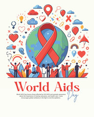 Obraz premium World AIDS Day 1st December social media post banner with red ribbon social media post