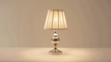 A lamp is sitting on a table in a room with a white wall