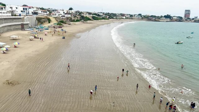Pan of Ballenita Beach in Santa Elena, Ecuador