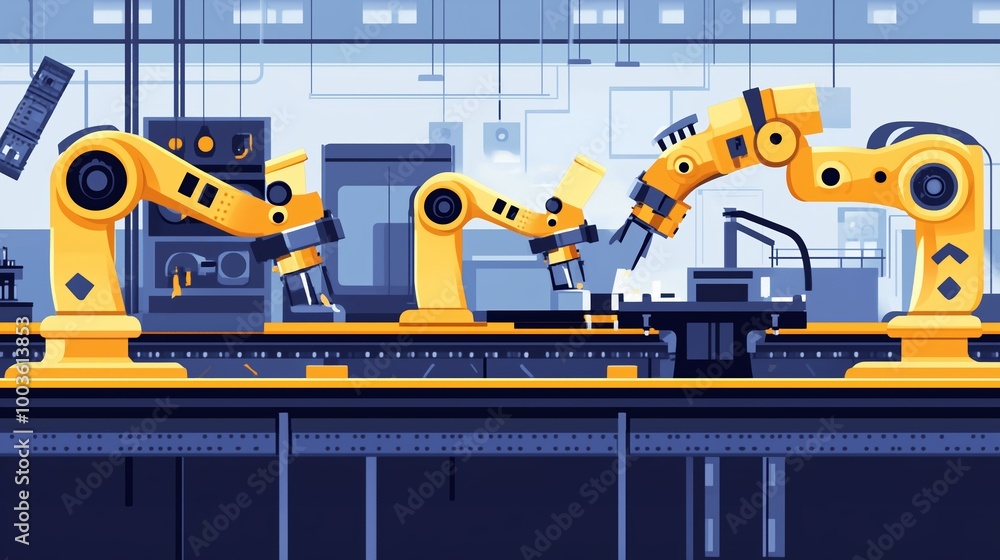Aufkleber automated robotic arms in a modern manufacturing facility working on assembly line processes during 