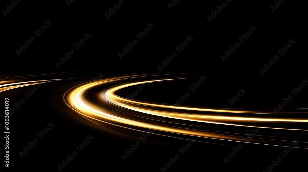 Poster abstract motion blurred lines and curves on a dark background, showcasing dynamic light trails creat