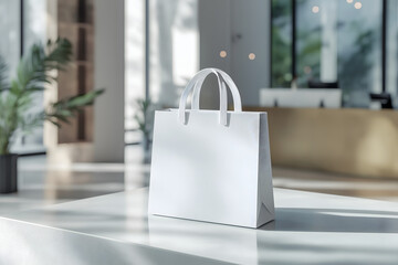A clean and blank, white or natural colored eco-friendly shopping bag with sturdy handles, perfect for showcasing your logo or branding in a simple and elegant layout, Shopping bag mockup, Empty